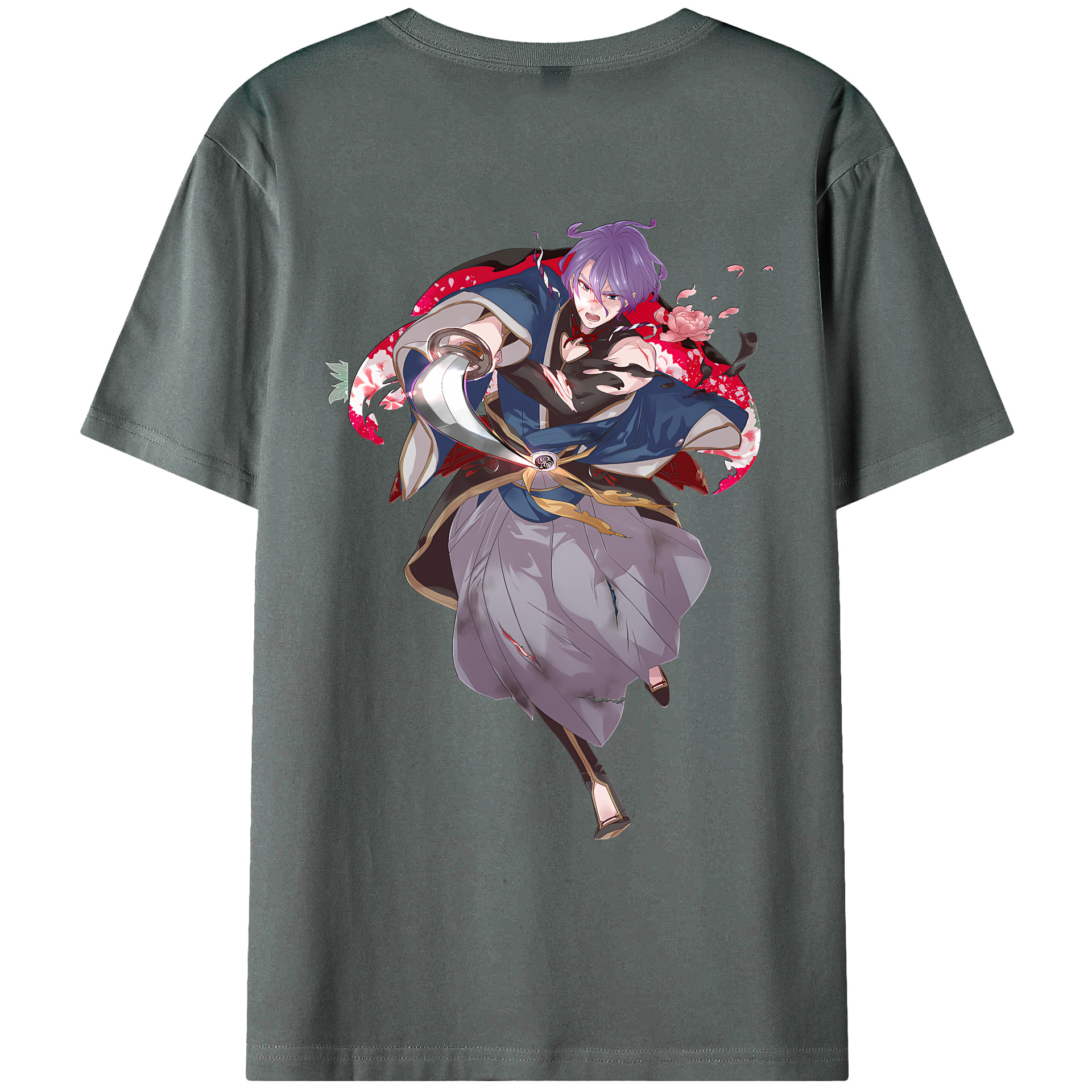 （画像用） 刀剣乱舞 Touken Ranbu 綿100％ メンズ半袖Tシャツ（バックプリント） 通気性